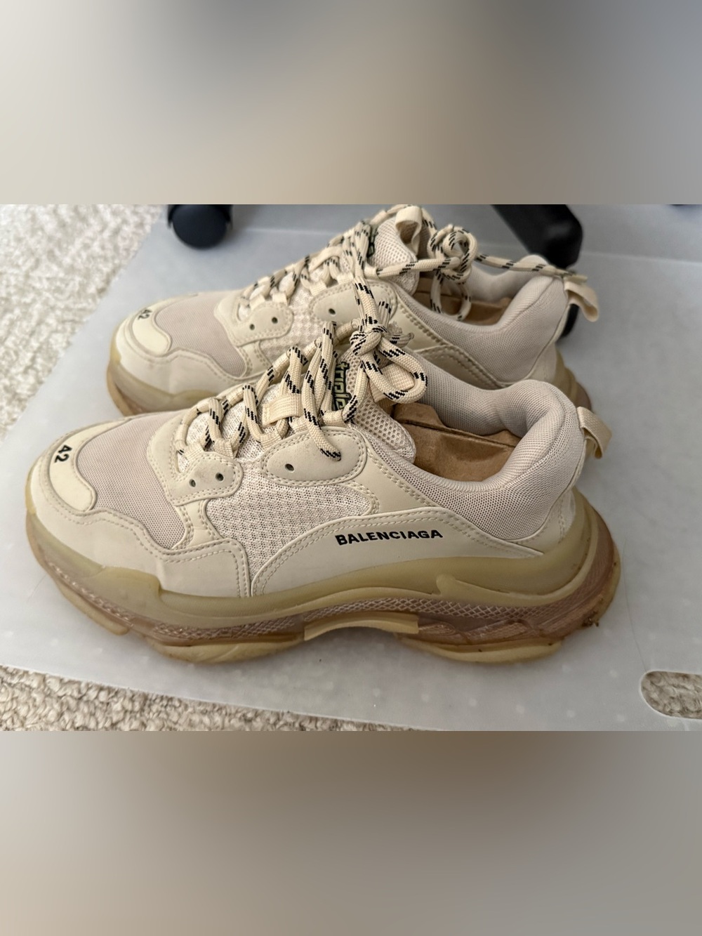 Balenciaga Cream-Beige Chunky triple S Sneakers